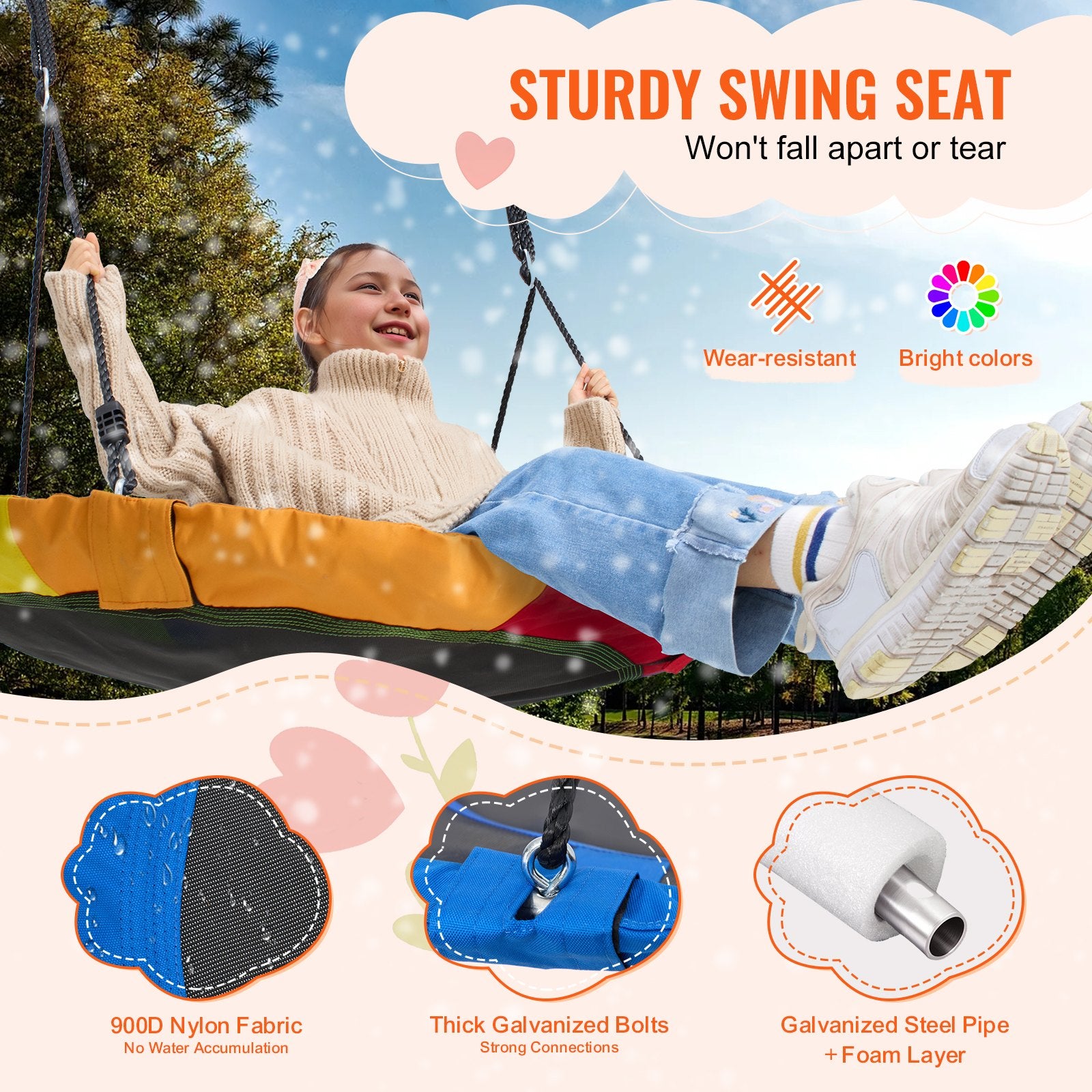 Garden Ornaments: VEVOR Tree Swing, 40 Inch Saucer Swing, 750lbs Weight Capacity, 900D Oxford Fabric Swing Seat with 2 Tree Hanging Straps and Adjustable Multi-Strand Ropes, Round Swing for Kids Outdoor, Blue