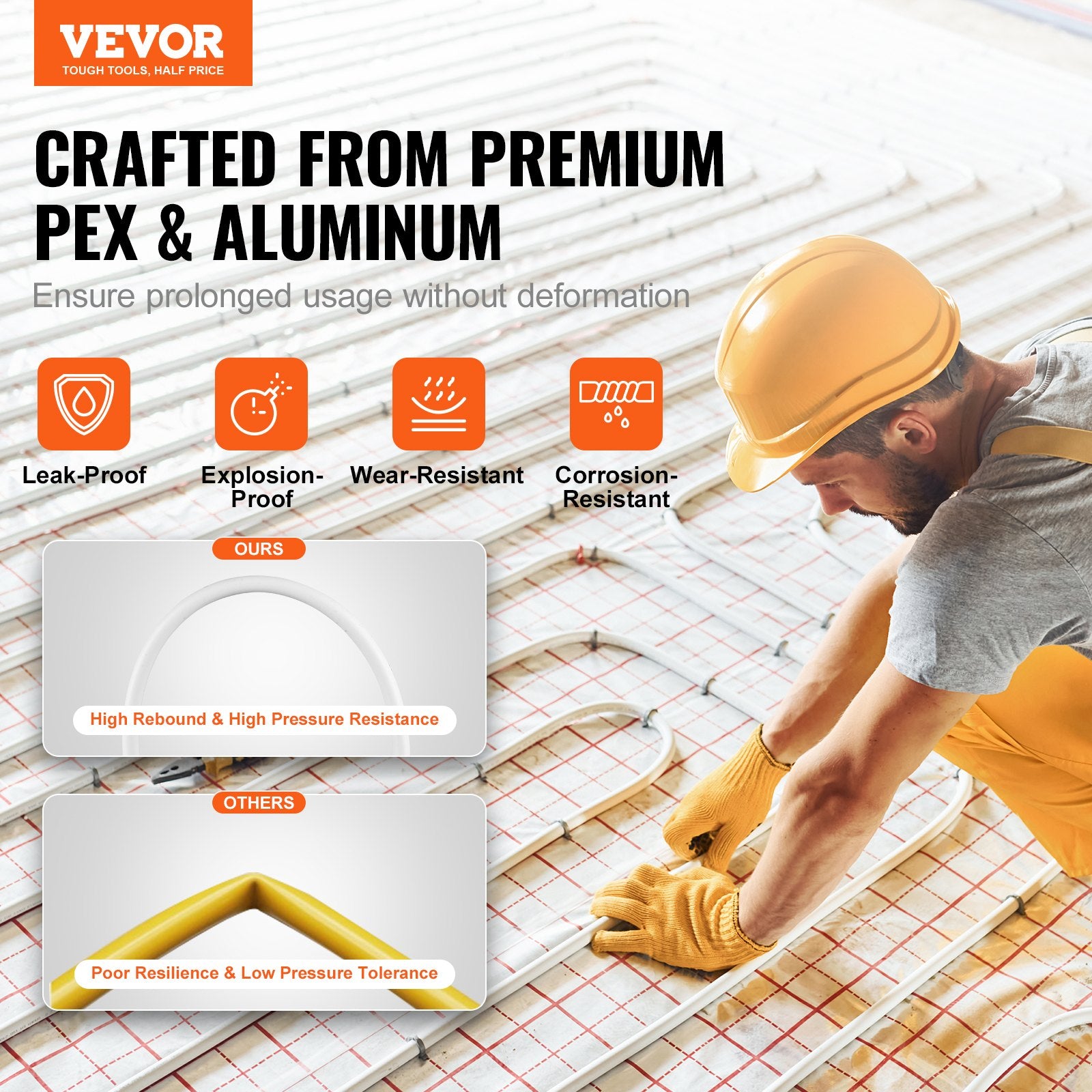 PEX-AL-PEX Tube, 300M, 16 mm Diameter Aluminum-Plastic Composite Pipe Oxygen Barrier Radiant Floor PEX Pipe, 2 mm Thickness Radiant Heat Floor Plumbing Inner Aluminum Layer PEX Tubing Pipe
