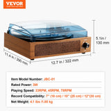 Audio Players & Recorders: VEVOR Bluetooth Vinyl Record Player 3-Speed Belt Driven Turntable 3W Speakers