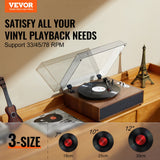 Audio Players & Recorders: VEVOR Bluetooth Vinyl Record Player 3-Speed Belt Driven Turntable 10W Speakers