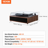 Audio Players & Recorders: VEVOR Bluetooth Vinyl Record Player 3-Speed Belt Driven Turntable 10W Speakers