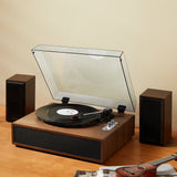 Audio Players & Recorders: VEVOR Bluetooth Vinyl Record Player 3-Speed Belt Driven Turntable 10W Speakers