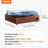 Audio Players & Recorders: VEVOR Bluetooth Vinyl Record Player 3-Speed Belt Driven Turntable 5W Speakers
