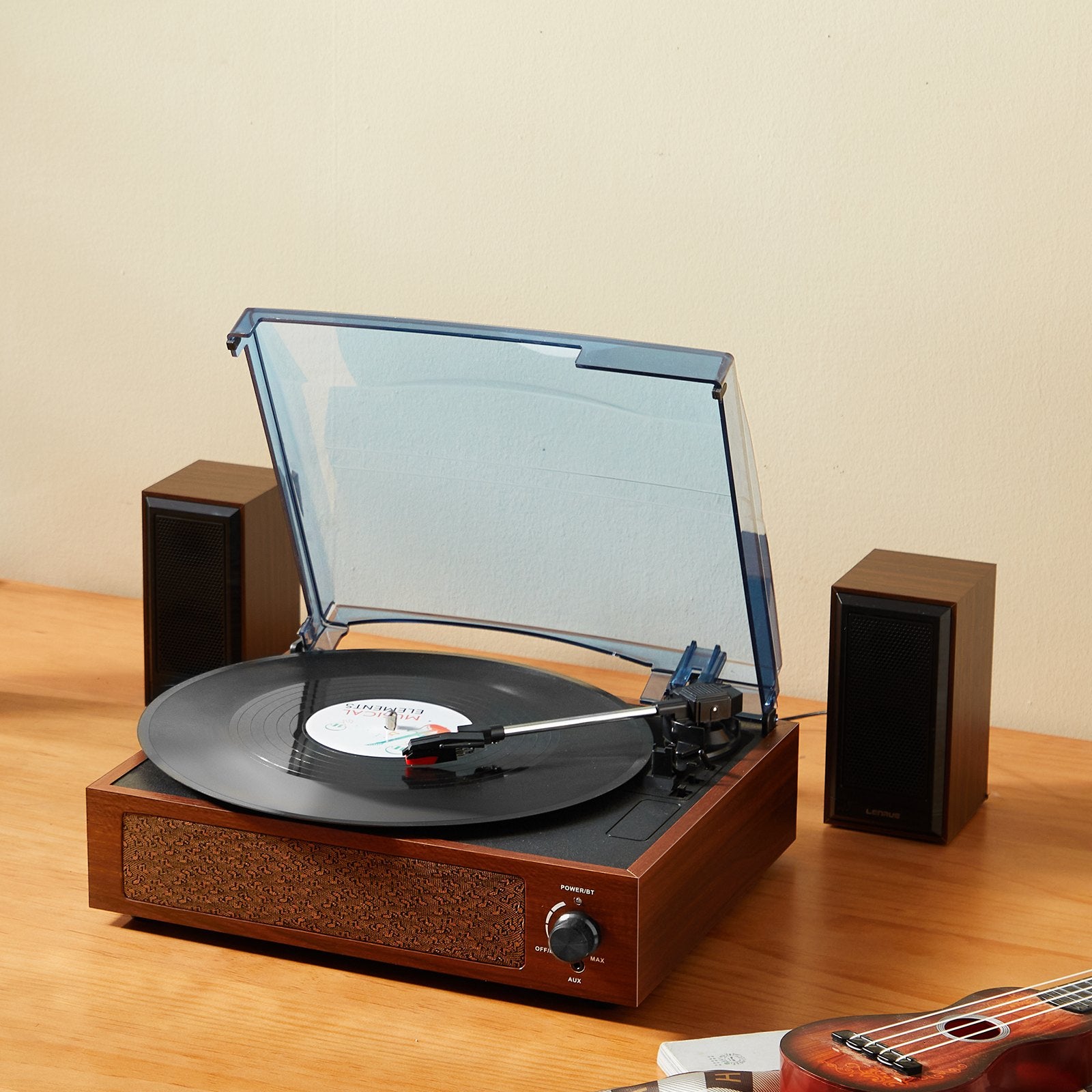 Bluetooth Vinyl Record Player 3-Speed Belt Driven Turntable 5W Speakers