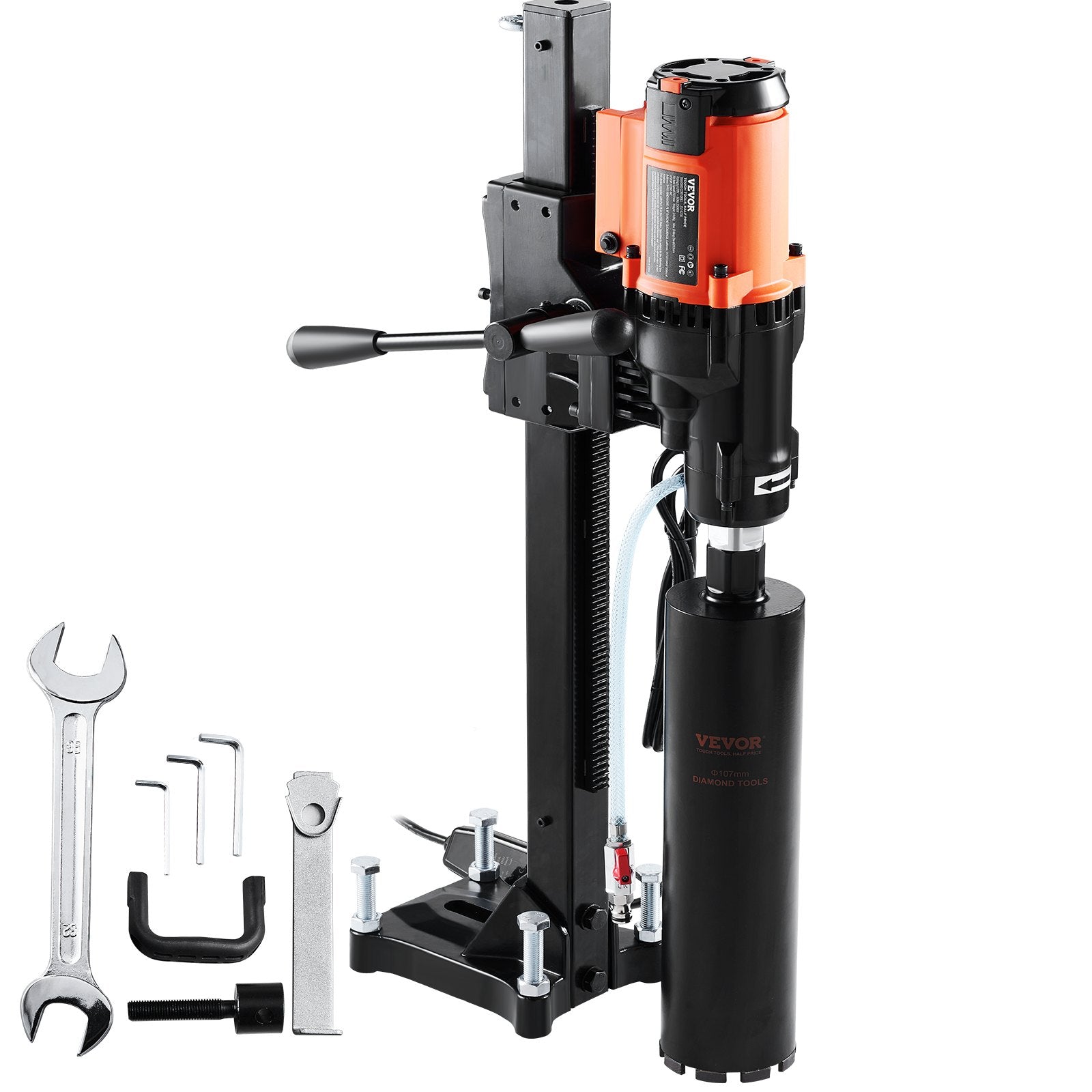 Masonry Tools: VEVOR Diamond Core Drilling Machine, 8in Wet&Dry Concrete Core Drill Rig with Stand, 750RPM Speed & 1-1/4" 5/8" Thread & Lifting Handle, 8in Drilling Diameter for Concrete Brick Block Stone, 2500W