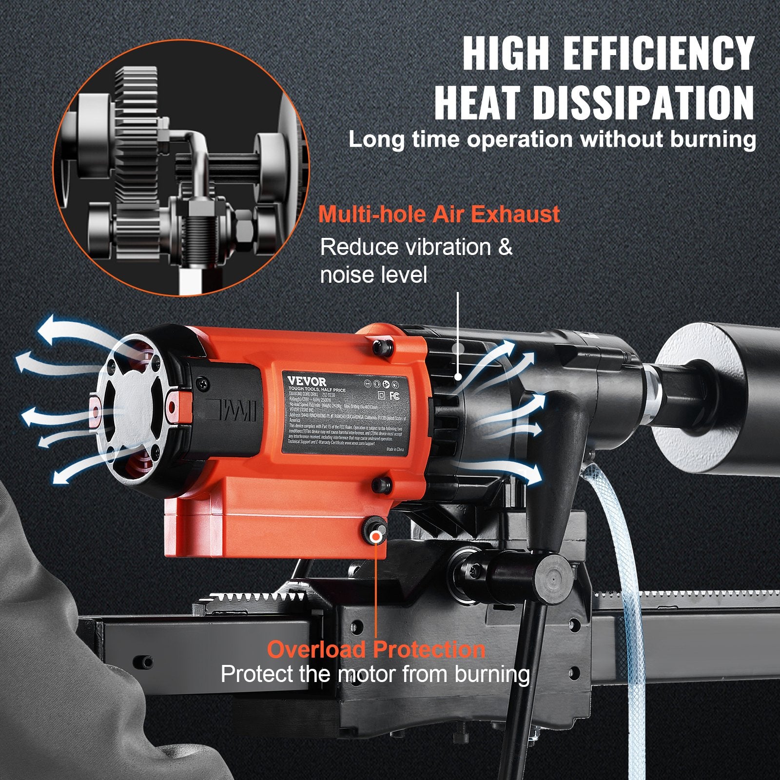 Masonry Tools: VEVOR Diamond Core Drilling Machine, 8in Wet&Dry Concrete Core Drill Rig with Stand, 750RPM Speed & 1-1/4" 5/8" Thread & Lifting Handle, 8in Drilling Diameter for Concrete Brick Block Stone, 2500W