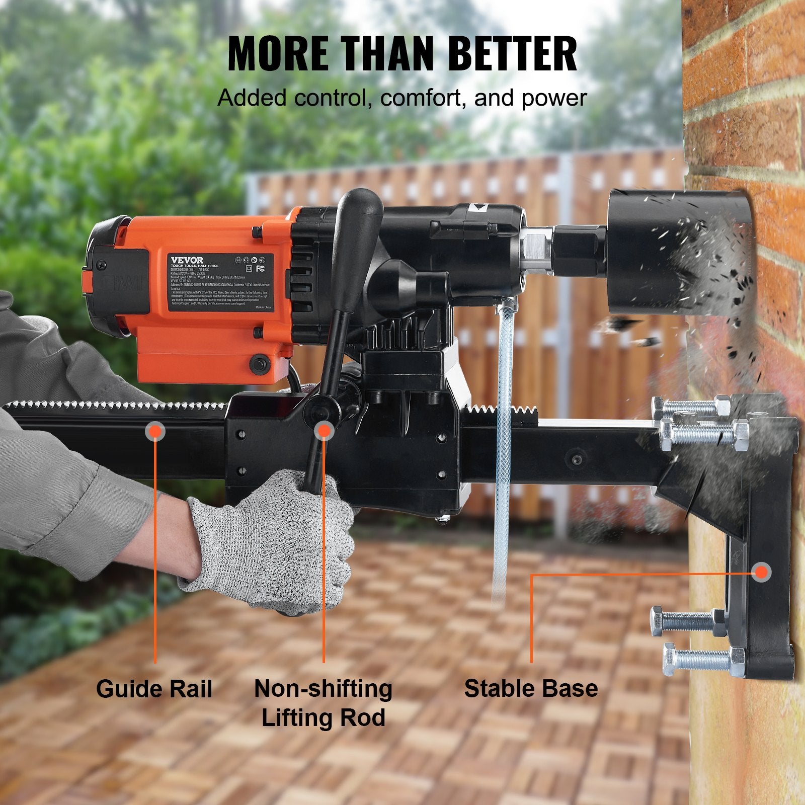 Masonry Tools: VEVOR Diamond Core Drilling Machine, 8in Wet&Dry Concrete Core Drill Rig with Stand, 750RPM Speed & 1-1/4" 5/8" Thread & Lifting Handle, 8in Drilling Diameter for Concrete Brick Block Stone, 2500W