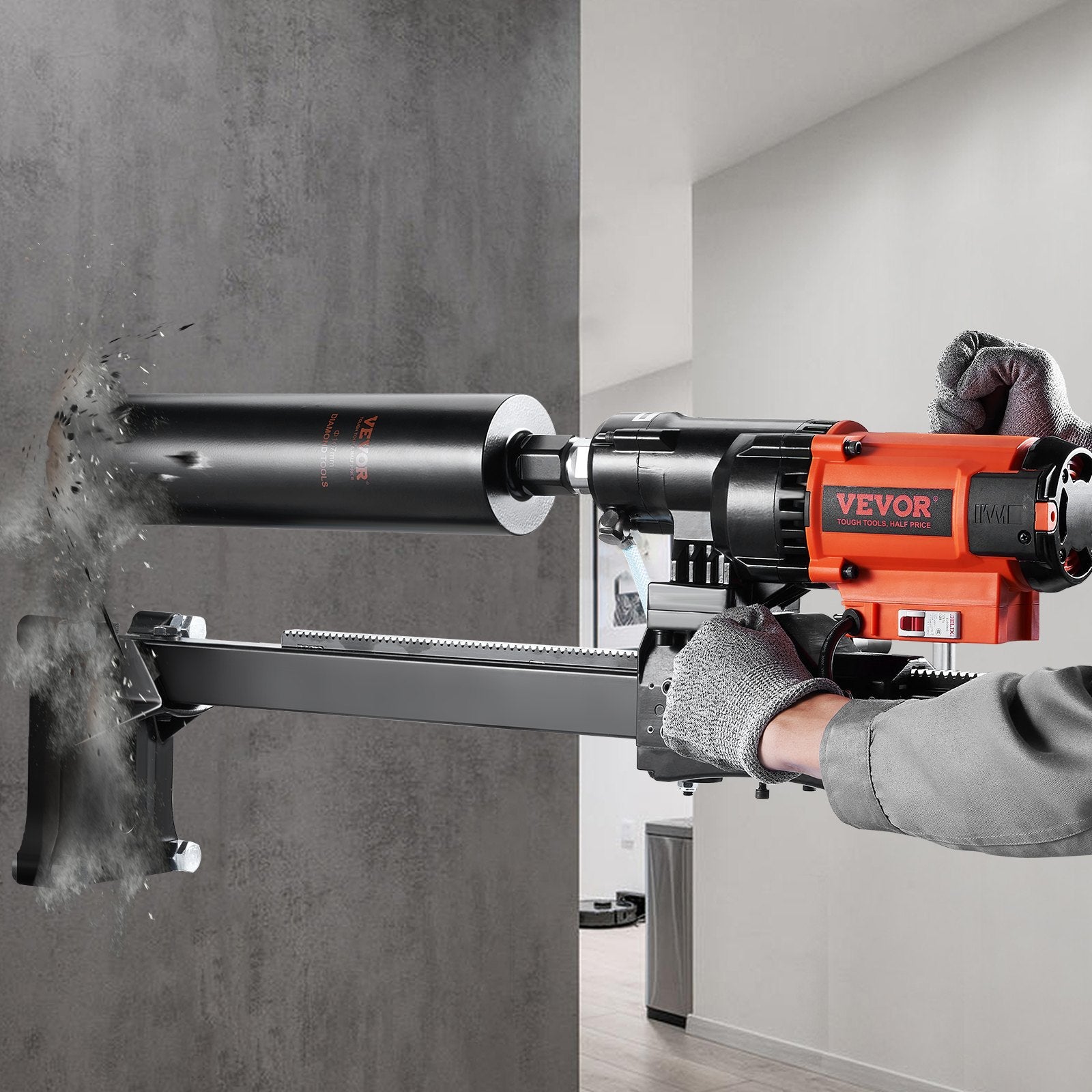 Masonry Tools: VEVOR Diamond Core Drilling Machine, 8in Wet&Dry Concrete Core Drill Rig with Stand, 750RPM Speed & 1-1/4" 5/8" Thread & Lifting Handle, 8in Drilling Diameter for Concrete Brick Block Stone, 2500W