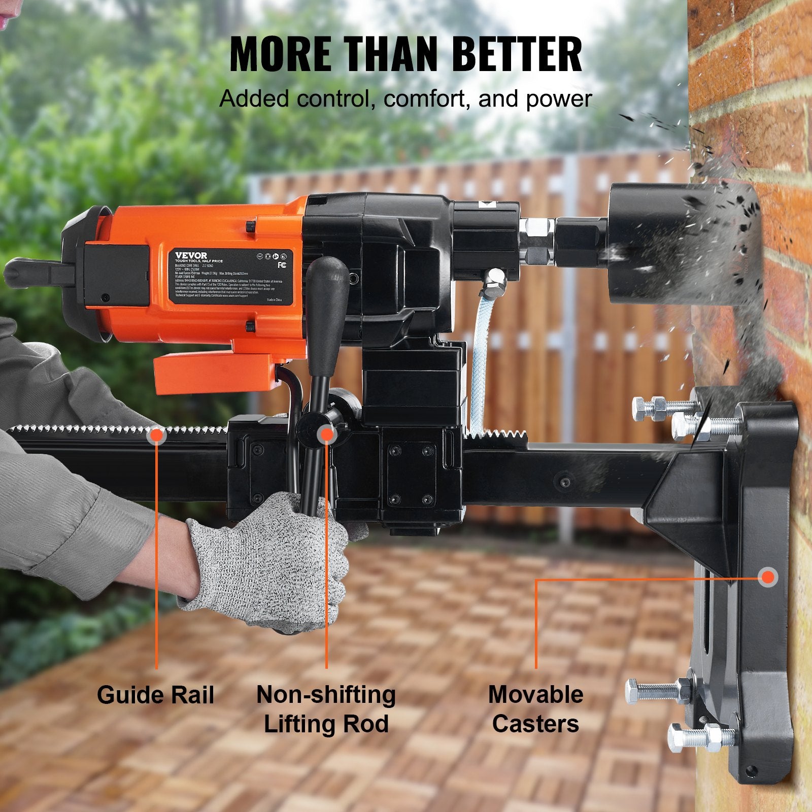 Diamond Core Drilling Machine, 10in Wet Concrete Core Drill Rig with Stand Wheels, 750RPM Speed & 1-1/4" Thread & Lifting Handle, 10in Drilling Diameter for Concrete Brick Block Stone, 2500W