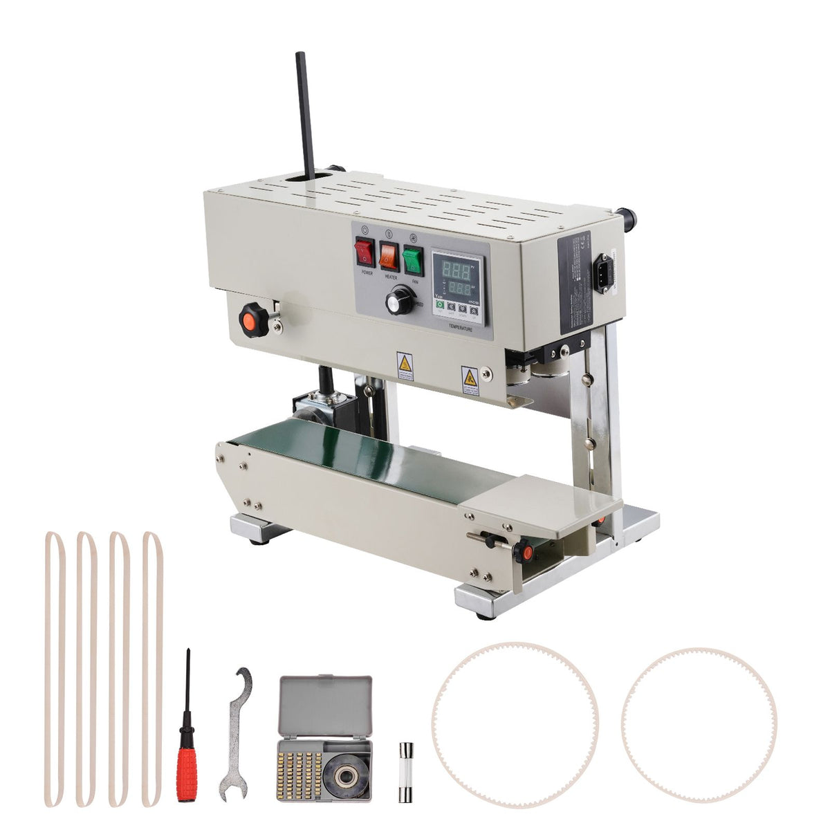 Continuous Bag Band Sealing Machine, 6-12 mm Sealing Width, Vertical Band Sealer Machine with Digital Temperature Control, Carbon Steel Bag Sealer for 0.02-0.8 mm Plastic Bags Films Membrane