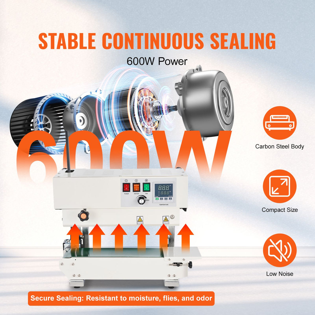 Continuous Bag Band Sealing Machine, 6-12 mm Sealing Width, Vertical Band Sealer Machine with Digital Temperature Control, Carbon Steel Bag Sealer for 0.02-0.8 mm Plastic Bags Films Membrane