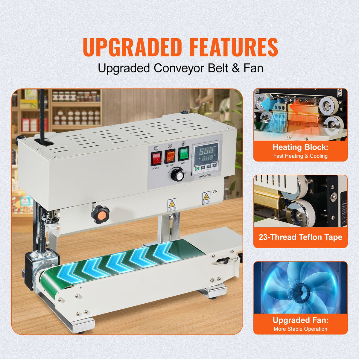 Continuous Bag Band Sealing Machine, 6-12 mm Sealing Width, Vertical Band Sealer Machine with Digital Temperature Control, Carbon Steel Bag Sealer for 0.02-0.8 mm Plastic Bags Films Membrane