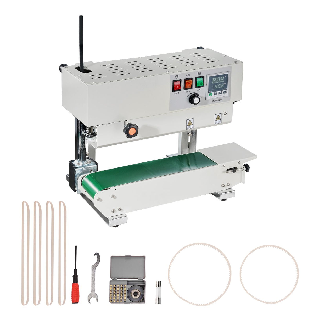 Continuous Bag Band Sealing Machine, 6-12 mm Sealing Width, Vertical Band Sealer Machine with Digital Temperature Control, Carbon Steel Bag Sealer for 0.02-0.8 mm Plastic Bags Films Membrane