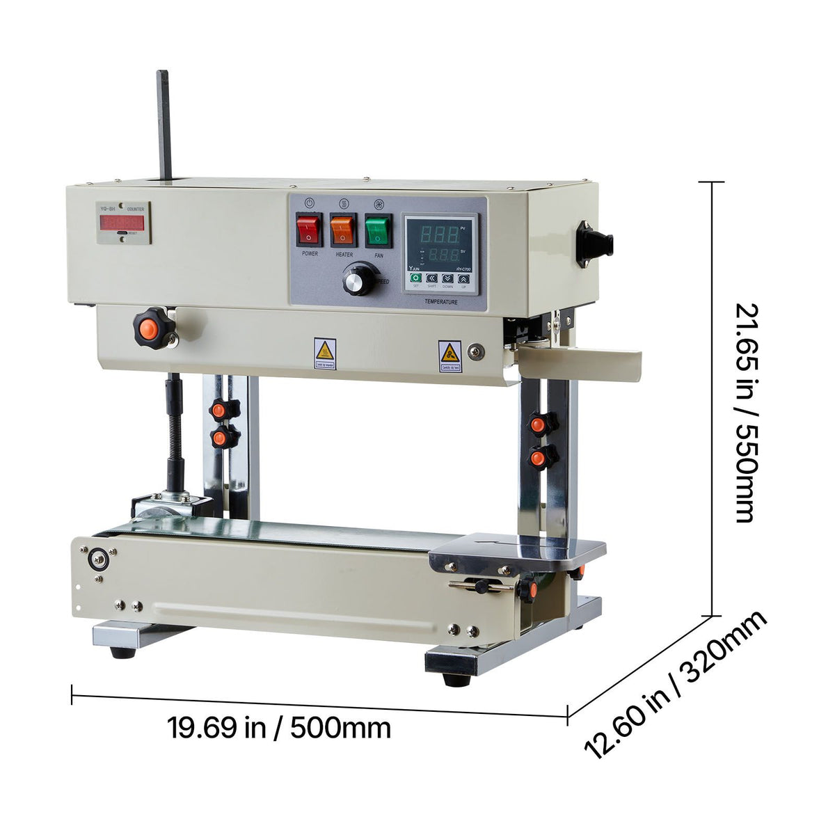 Continuous Bag Band Sealing Machine, 6-12 mm Seal Width, Vertical Band Sealer Machine with Roller Printing , Temp & Speed Adjustable, Commercial Heat Sealer Machine for 0.03-0.8 mm Plastic Bags