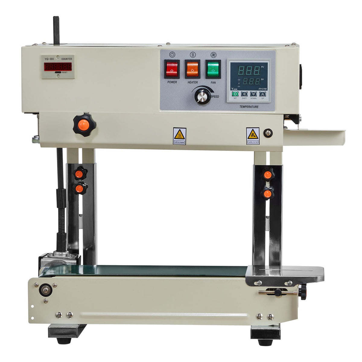 Continuous Bag Band Sealing Machine, 6-12 mm Seal Width, Vertical Band Sealer Machine with Roller Printing , Temp & Speed Adjustable, Commercial Heat Sealer Machine for 0.03-0.8 mm Plastic Bags