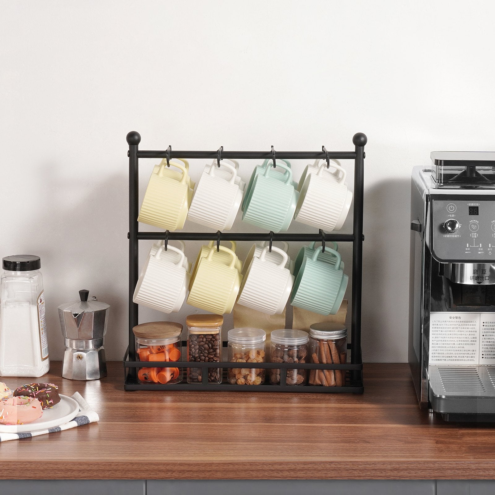 Coffee Mug Holder for Countertop 16 Hooks Cup Rack with Storage Base