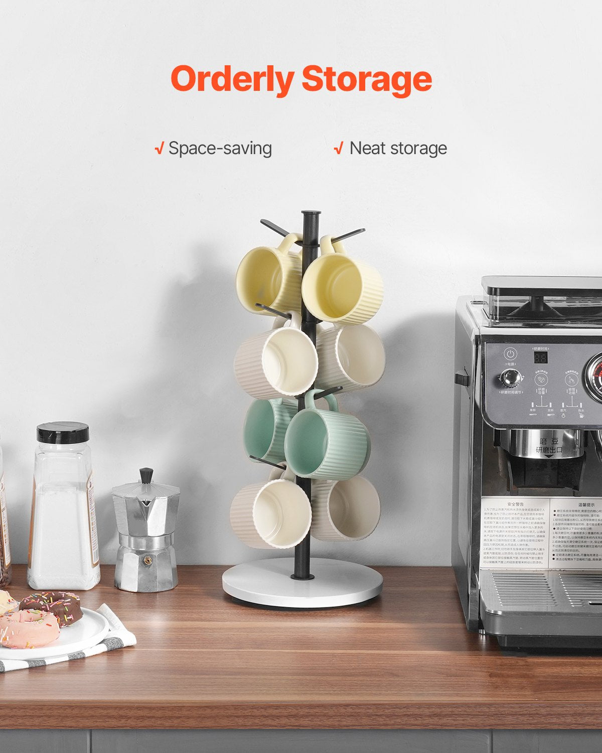 Coat Racks: VEVOR Mug Holder Tree with Marble Base 8 Hooks Cup Tree Rack for Counter Kitchen