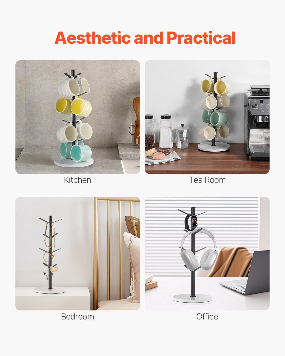 Coat Racks: VEVOR Mug Holder Tree with Marble Base 8 Hooks Cup Tree Rack for Counter Kitchen