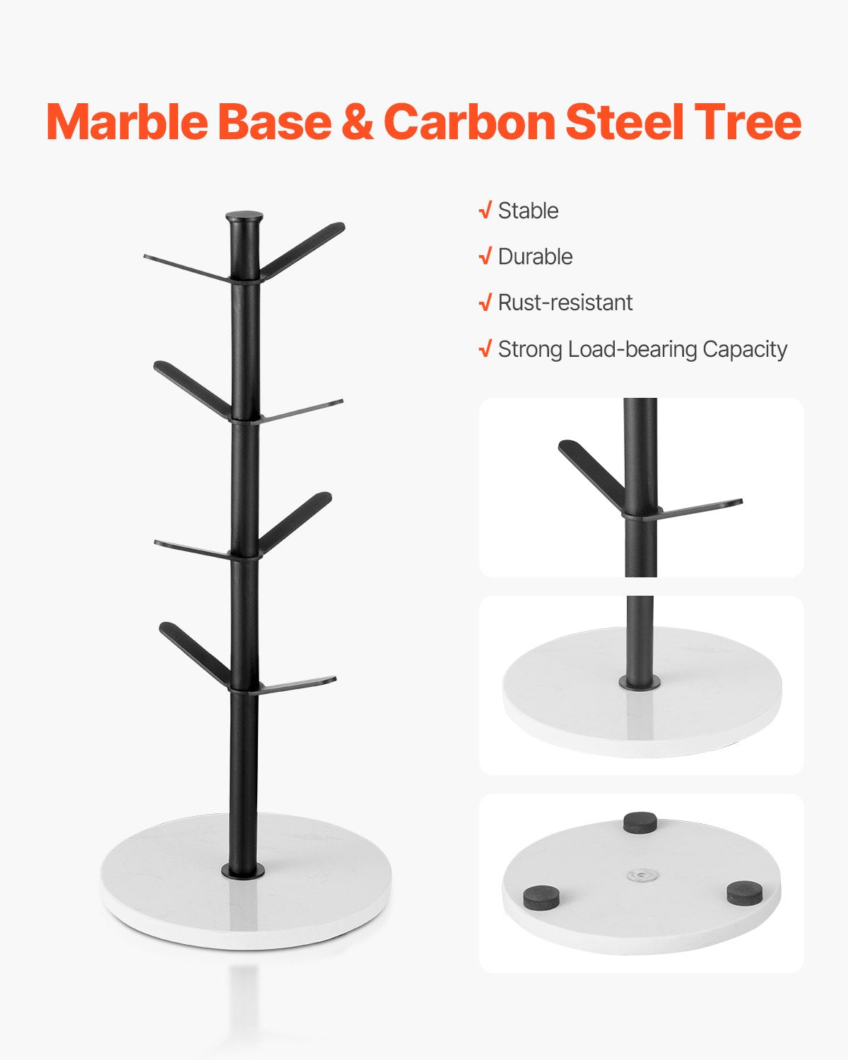 Coat Racks: VEVOR Mug Holder Tree with Marble Base 8 Hooks Cup Tree Rack for Counter Kitchen