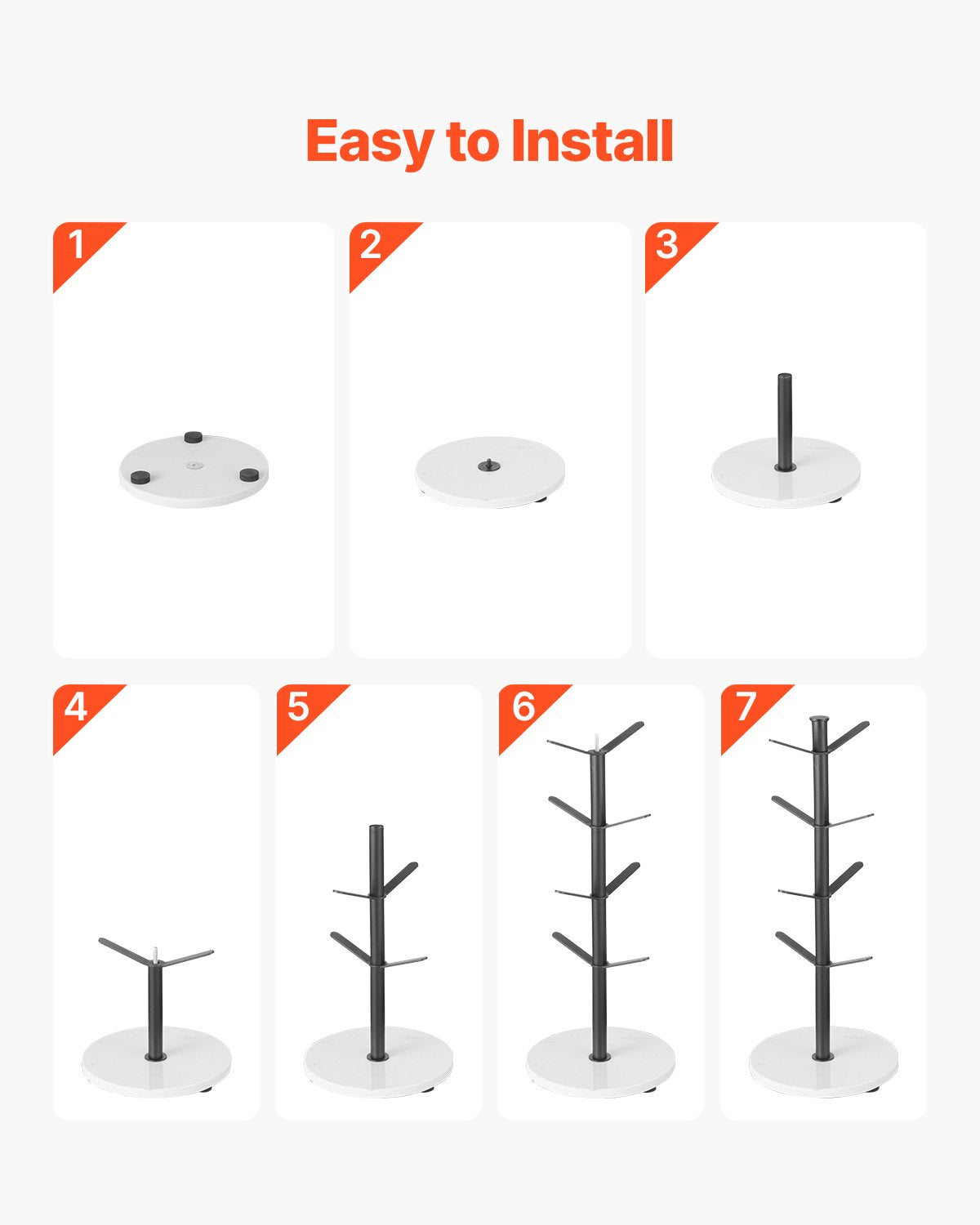 Coat Racks: VEVOR Mug Holder Tree with Marble Base 8 Hooks Cup Tree Rack for Counter Kitchen