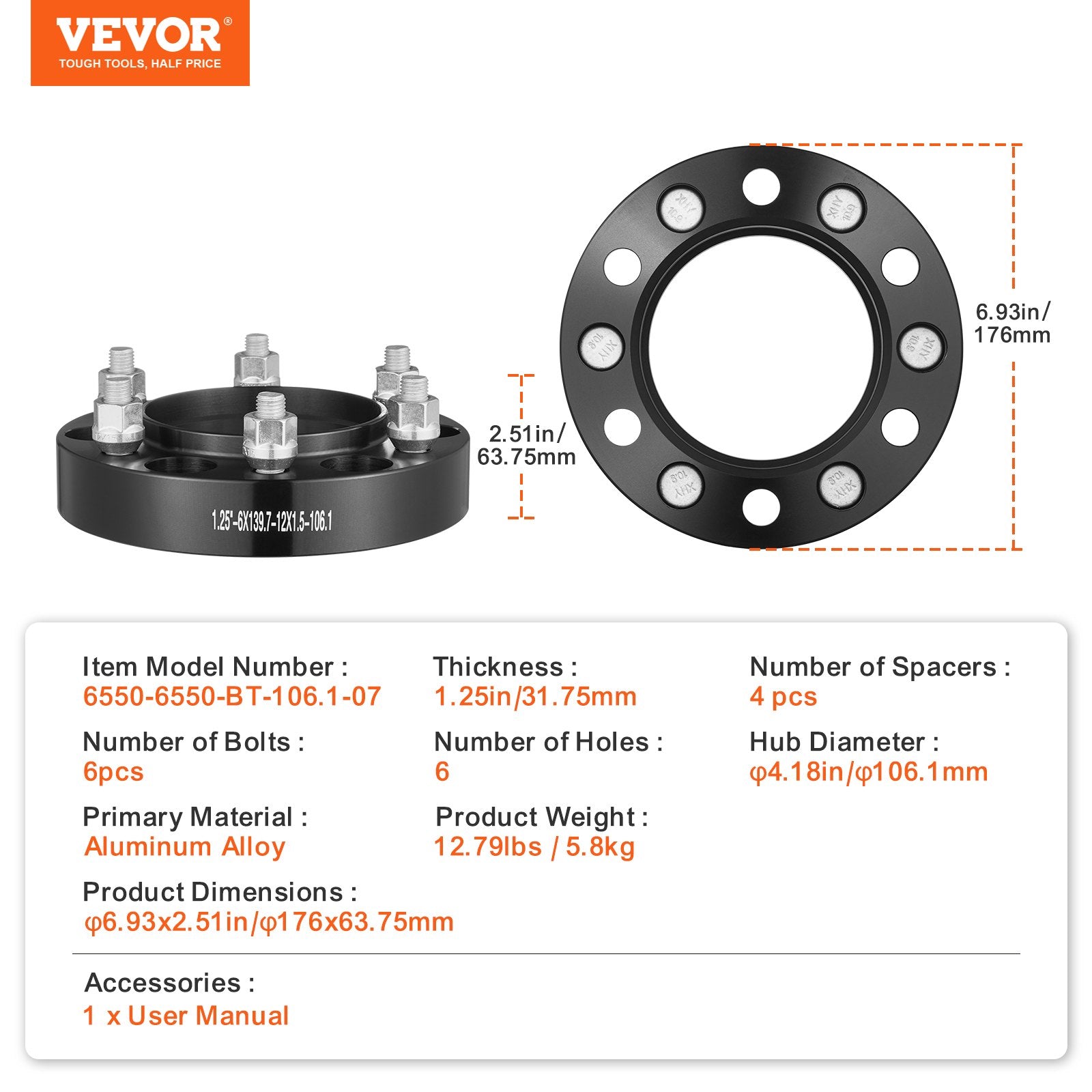 Automotive Repair & Speciality Tools: VEVOR 1.25" 6"x5" Wheel Spacers Wheel Adapters 6 Lug Forged Spacer 4 PCS Blue