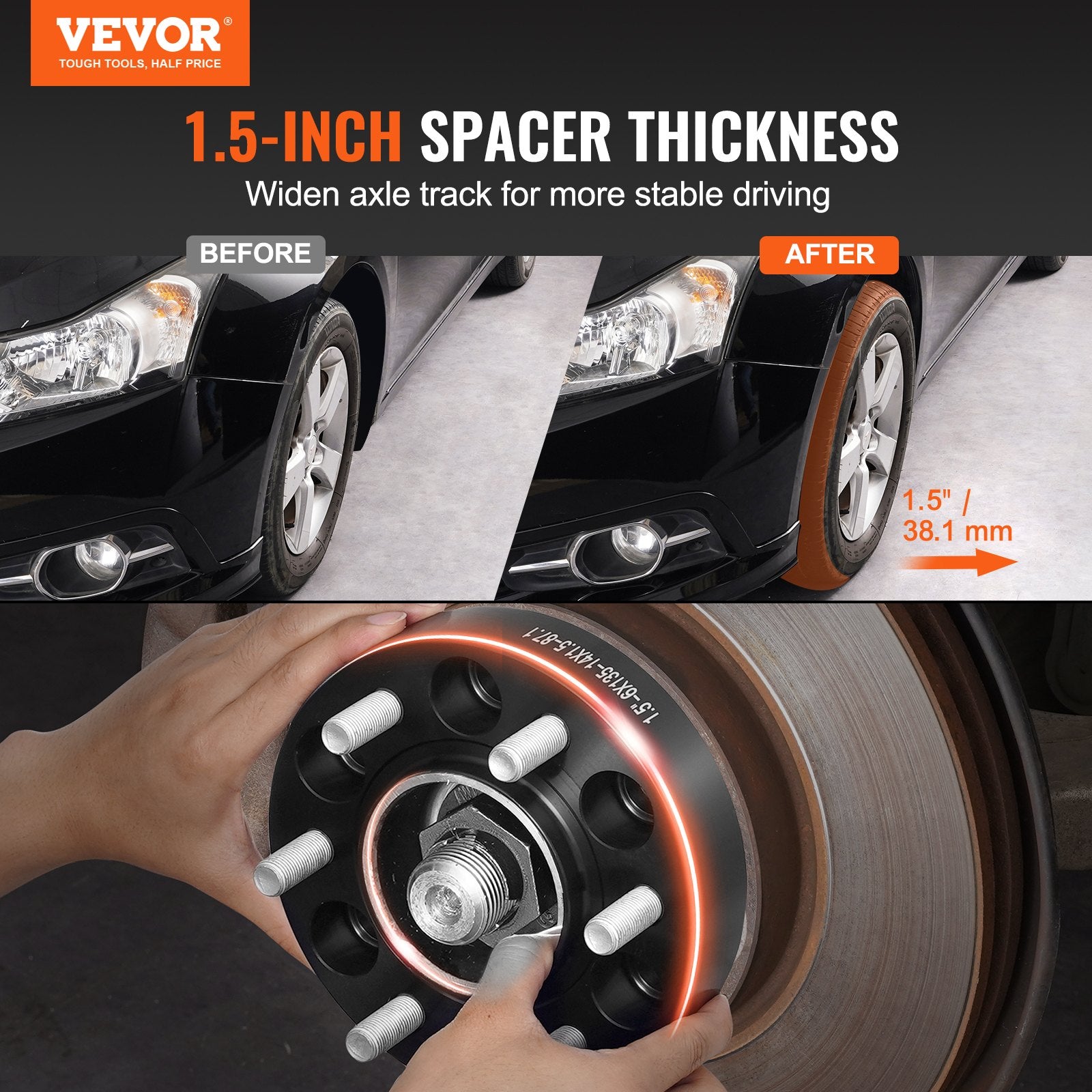 Automotive Repair & Speciality Tools: VEVOR 1.5" 6"x5.3" Wheel Spacers Wheel Adapters 6 Lug Forged Spacer 4 PCS Black