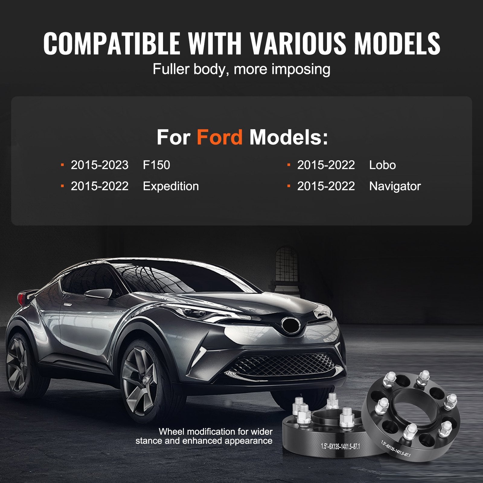 Automotive Repair & Speciality Tools: VEVOR 1.5" 6"x5.3" Wheel Spacers Wheel Adapters 6 Lug Forged Spacer 4 PCS Black