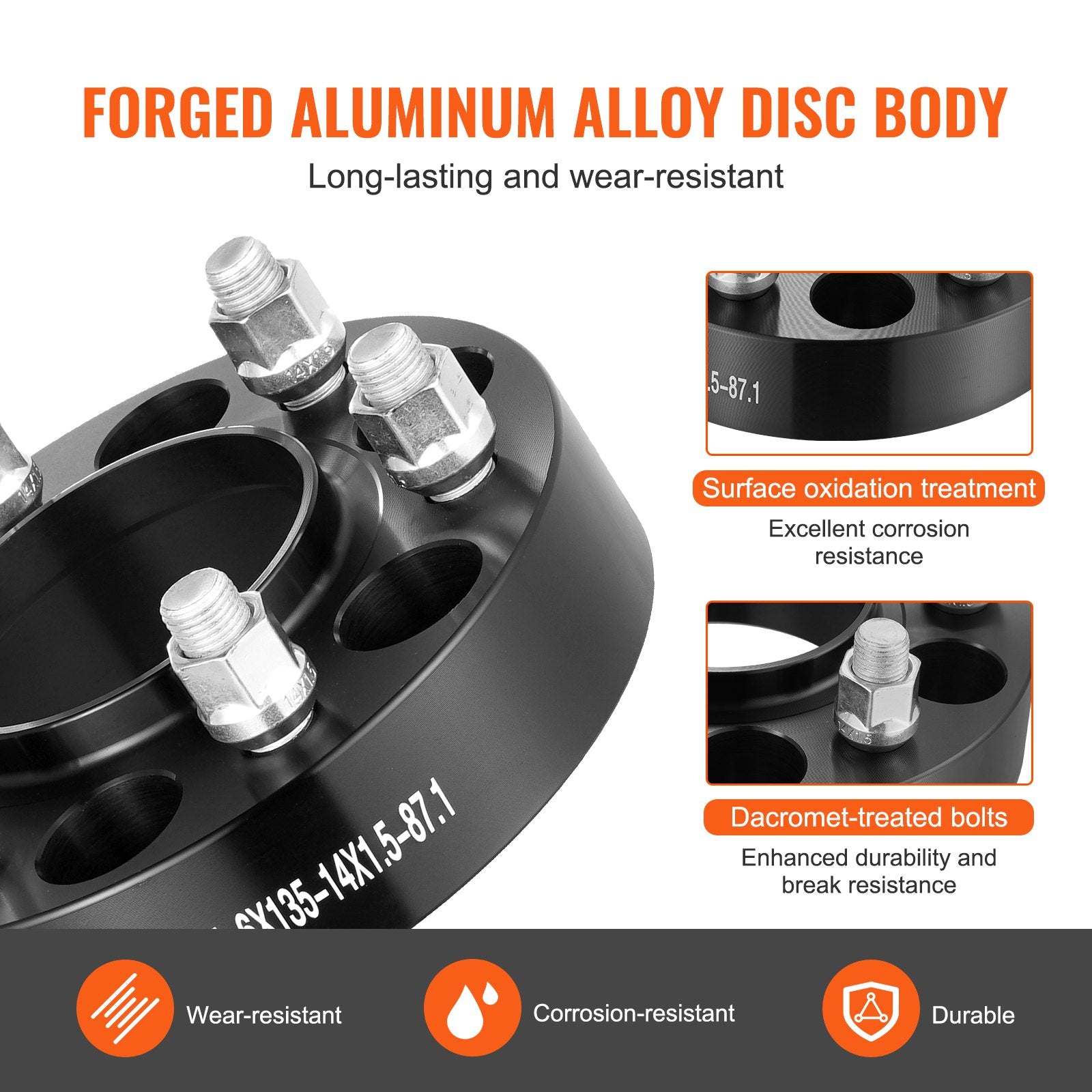 Automotive Repair & Speciality Tools: VEVOR 1.5" 6"x5.3" Wheel Spacers Wheel Adapters 6 Lug Forged Spacer 4 PCS Black
