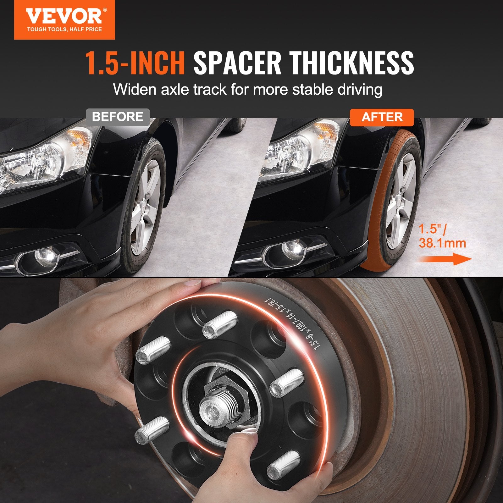 Automotive Repair & Speciality Tools: VEVOR 1.5" 6"x5" Wheel Spacers Wheel Adapters 6 Lug Forged Spacer 4 PCS Black