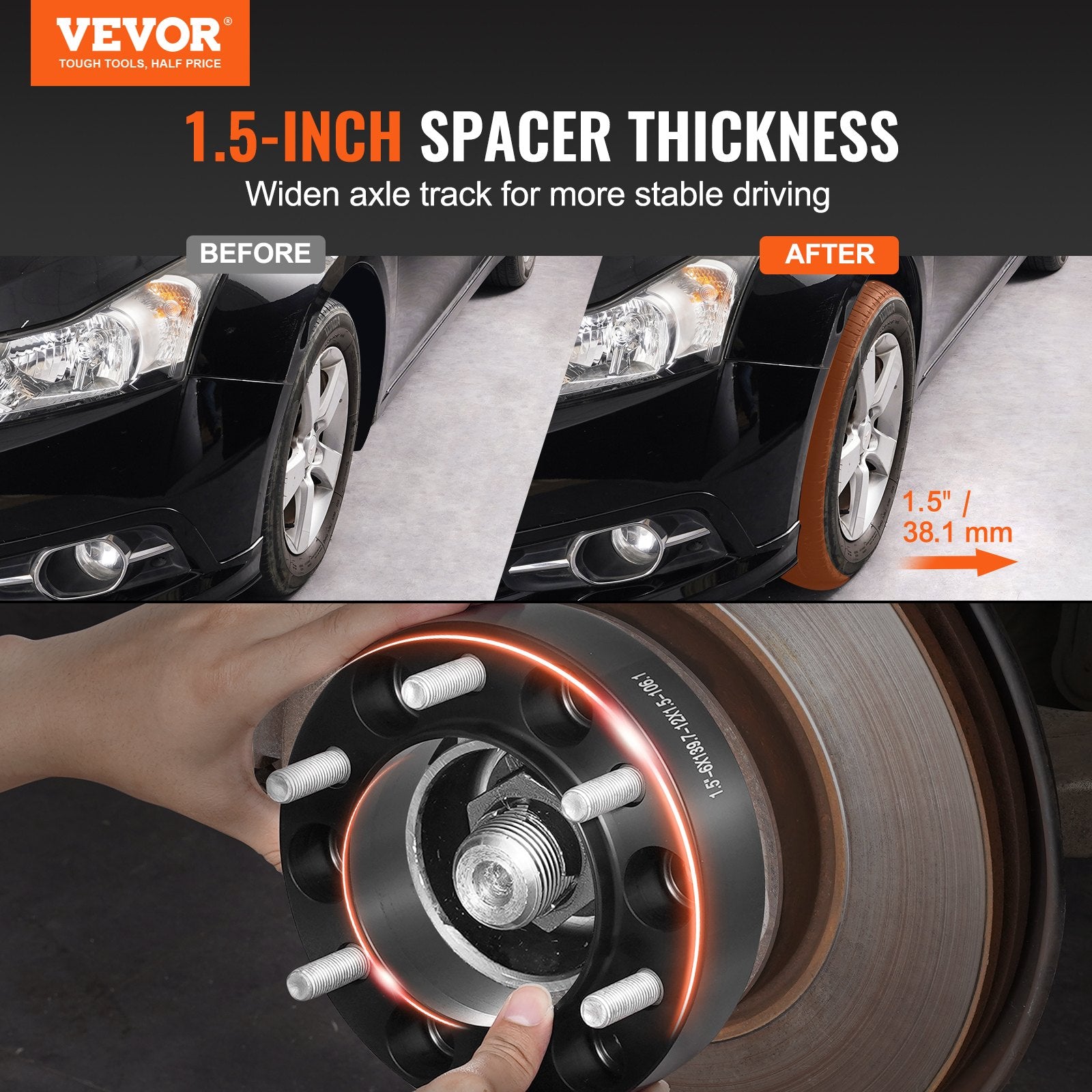 Automotive Repair & Speciality Tools: VEVOR 1.5" 6"x5.5" Wheel Spacers Wheel Adapters 6 Lug Forged Spacer 4 PCS Black