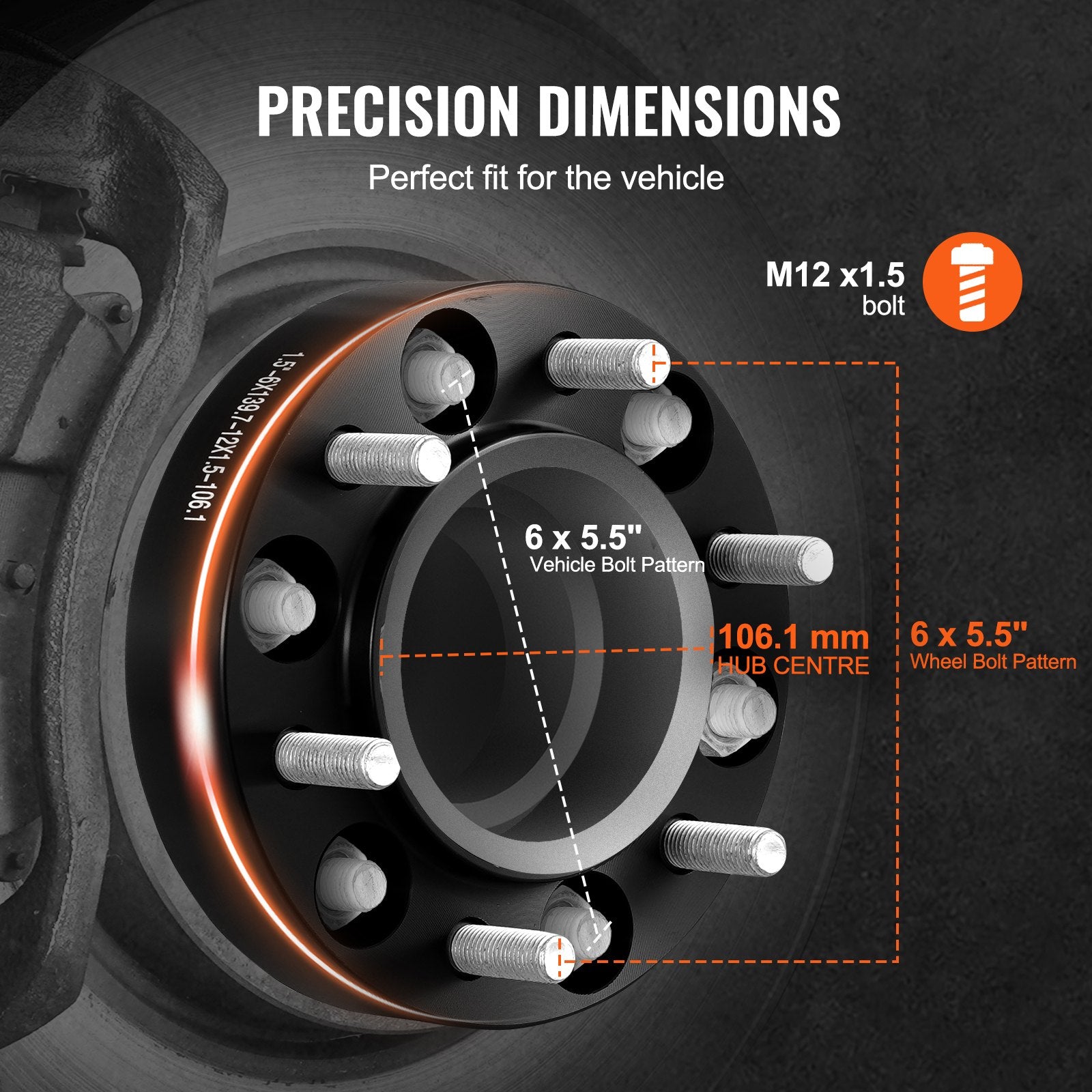Automotive Repair & Speciality Tools: VEVOR 1.5" 6"x5.5" Wheel Spacers Wheel Adapters 6 Lug Forged Spacer 4 PCS Black