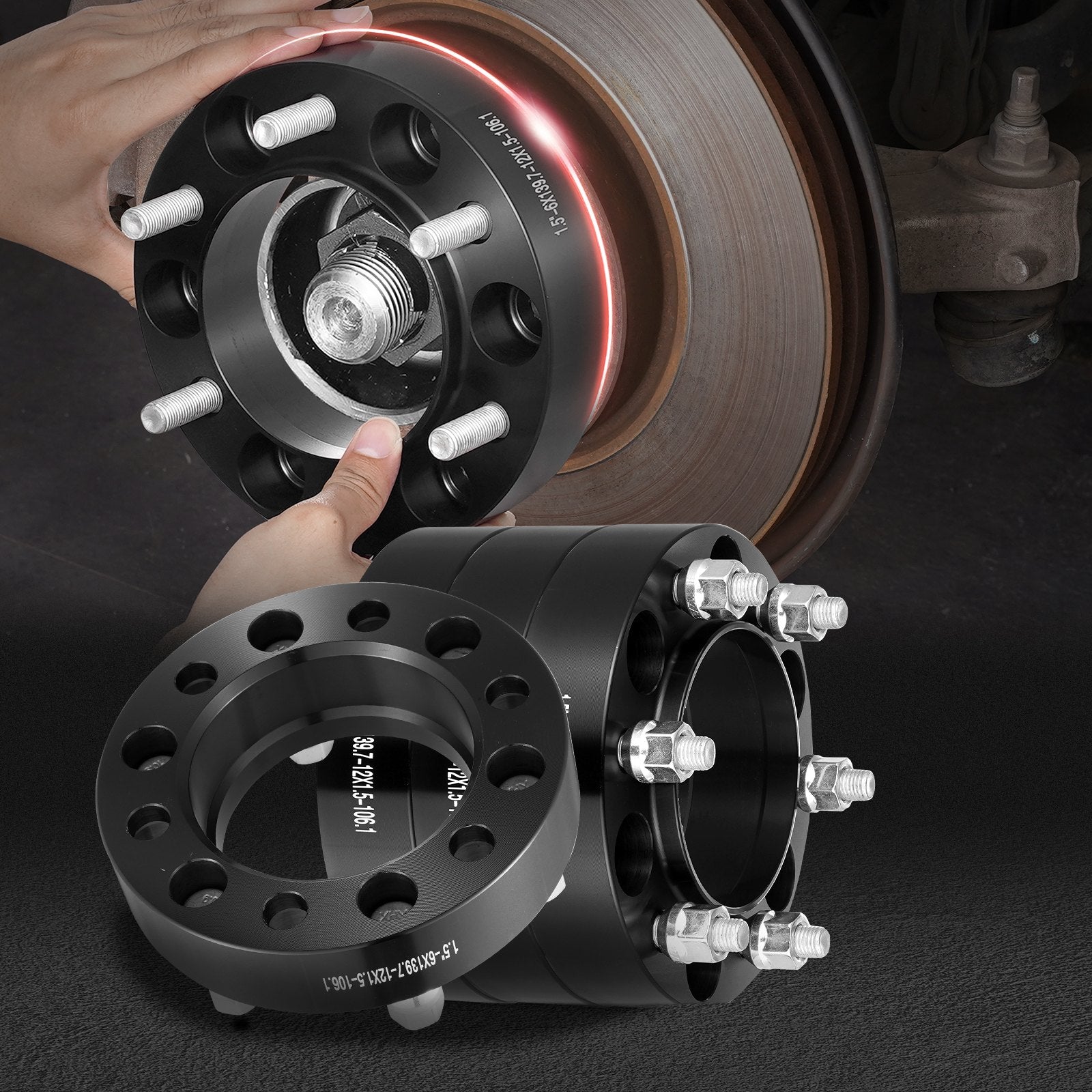 Automotive Repair & Speciality Tools: VEVOR 1.5" 6"x5.5" Wheel Spacers Wheel Adapters 6 Lug Forged Spacer 4 PCS Black