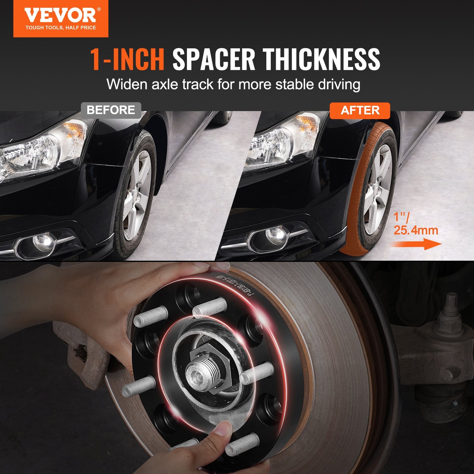 Automotive Repair & Speciality Tools: VEVOR 1" 6"x5.5" Wheel Spacers Wheel Adapters 6 Lug Forged Spacer 4 PCS Black