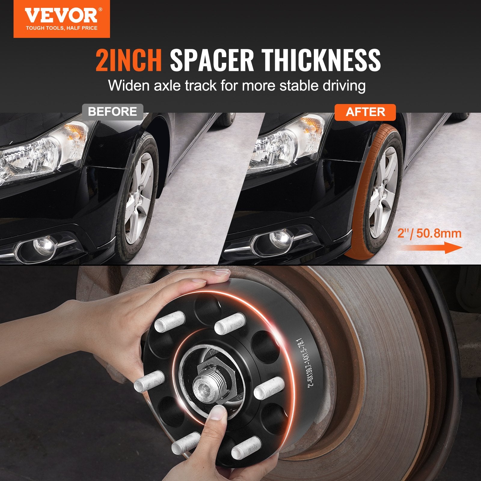 Automotive Repair & Speciality Tools: VEVOR 2" 6"x5.5" Wheel Spacers Wheel Adapters 6 Lug Forged Spacer 4 PCS Black