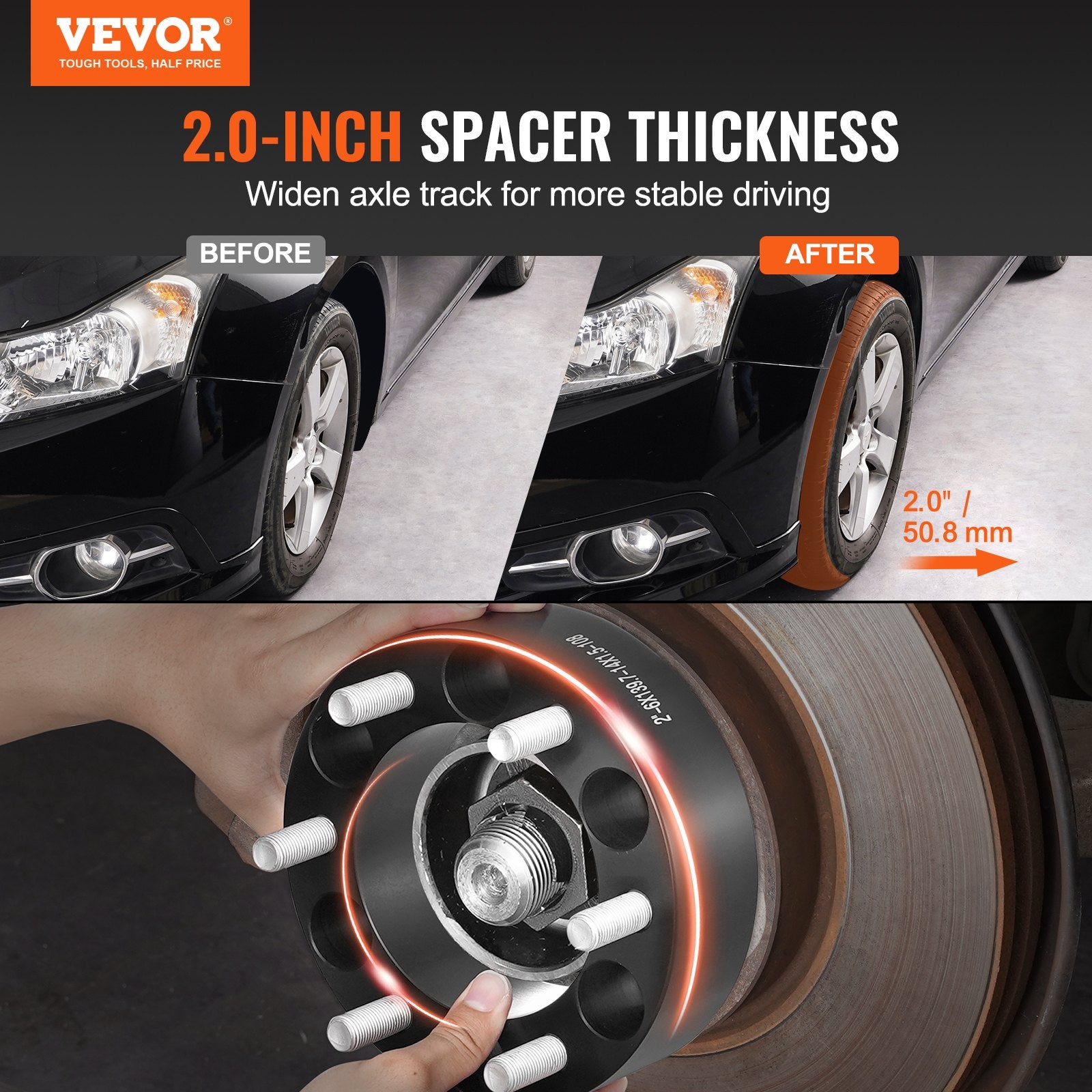 Automotive Repair & Speciality Tools: VEVOR 2" 6"x5.5" Wheel Spacers Wheel Adapters 6 Lug Forged Spacer 4 PCS Black