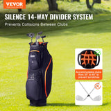Golf Accessories: VEVOR Golf Cart Bag with 14 Way Organizer Divider Top, 36” 13 Pockets Premium Cart Bag, Durable 600D Polyester Fabric Golf Bags with Handles & Dust Cover & Detachable Straps for Men & Women, Black & Orange