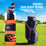 Golf Accessories: VEVOR Golf Cart Bag with 14 Way Organizer Divider Top, 36” 13 Pockets Premium Cart Bag, Durable 600D Polyester Fabric Golf Bags with Handles & Dust Cover & Detachable Straps for Men & Women, Black & Orange