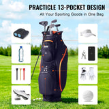 Golf Accessories: VEVOR Golf Cart Bag with 14 Way Organizer Divider Top, 36” 13 Pockets Premium Cart Bag, Durable 600D Polyester Fabric Golf Bags with Handles & Dust Cover & Detachable Straps for Men & Women, Black & Orange