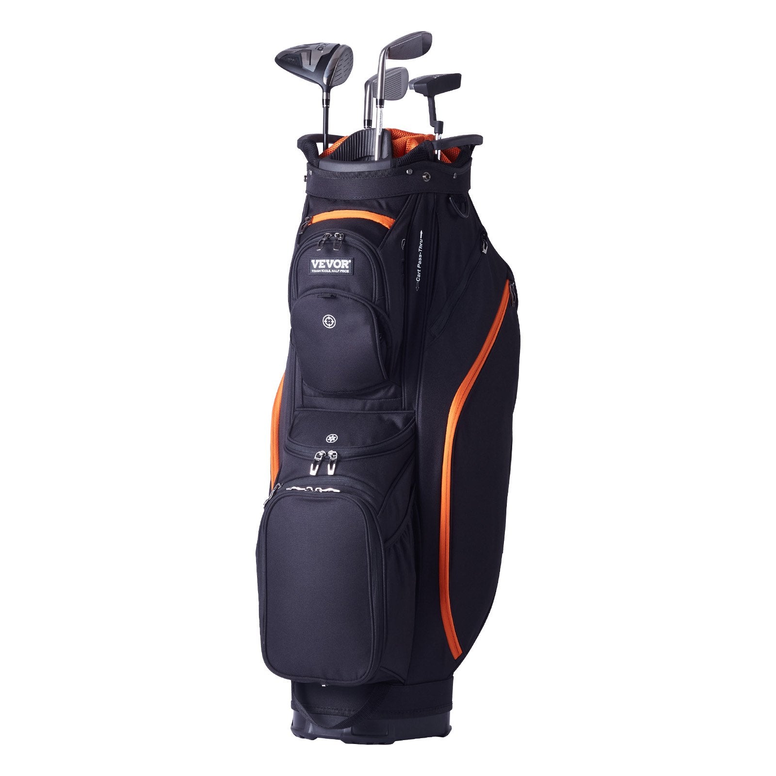 Golf Accessories: VEVOR Golf Cart Bag with 14 Way Organizer Divider Top, 36” 13 Pockets Premium Cart Bag, Durable 600D Polyester Fabric Golf Bags with Handles & Dust Cover & Detachable Straps for Men & Women, Black & Orange