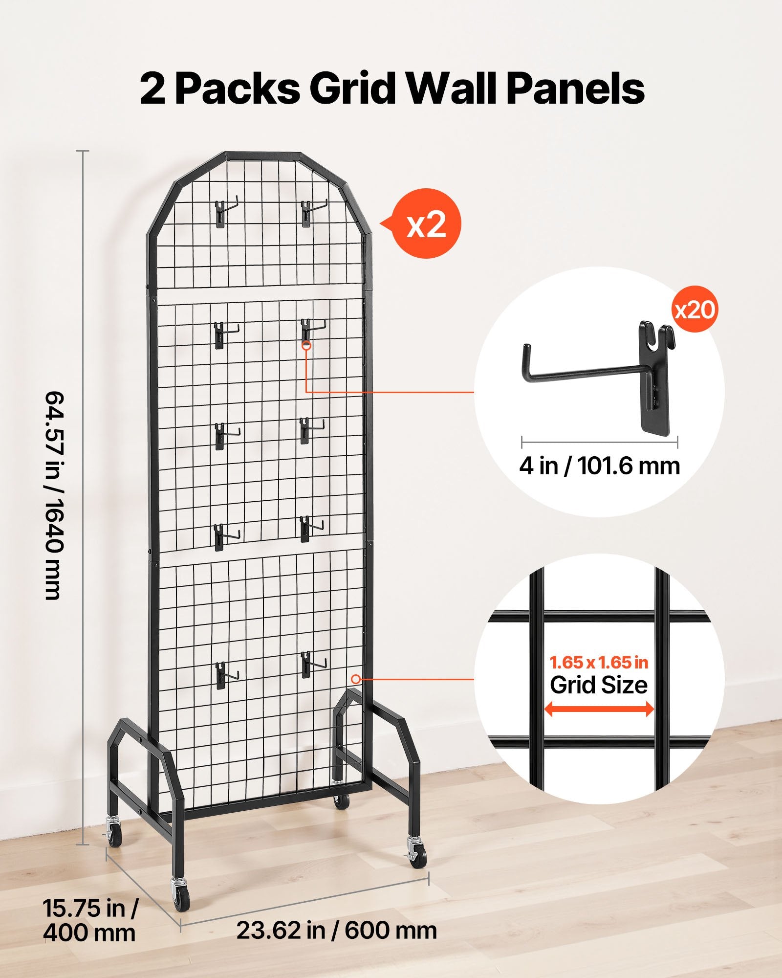 Building Toys: VEVOR 2 Packs Grid Wall Panels, 600 x 1640mm Wire Grid Panels Display Rack, Movable Art Display Shelf with Wheels and 20 Hooks, Black Carbon Steel Gridwall for Craft Show, Decor, Storage, Notice Board