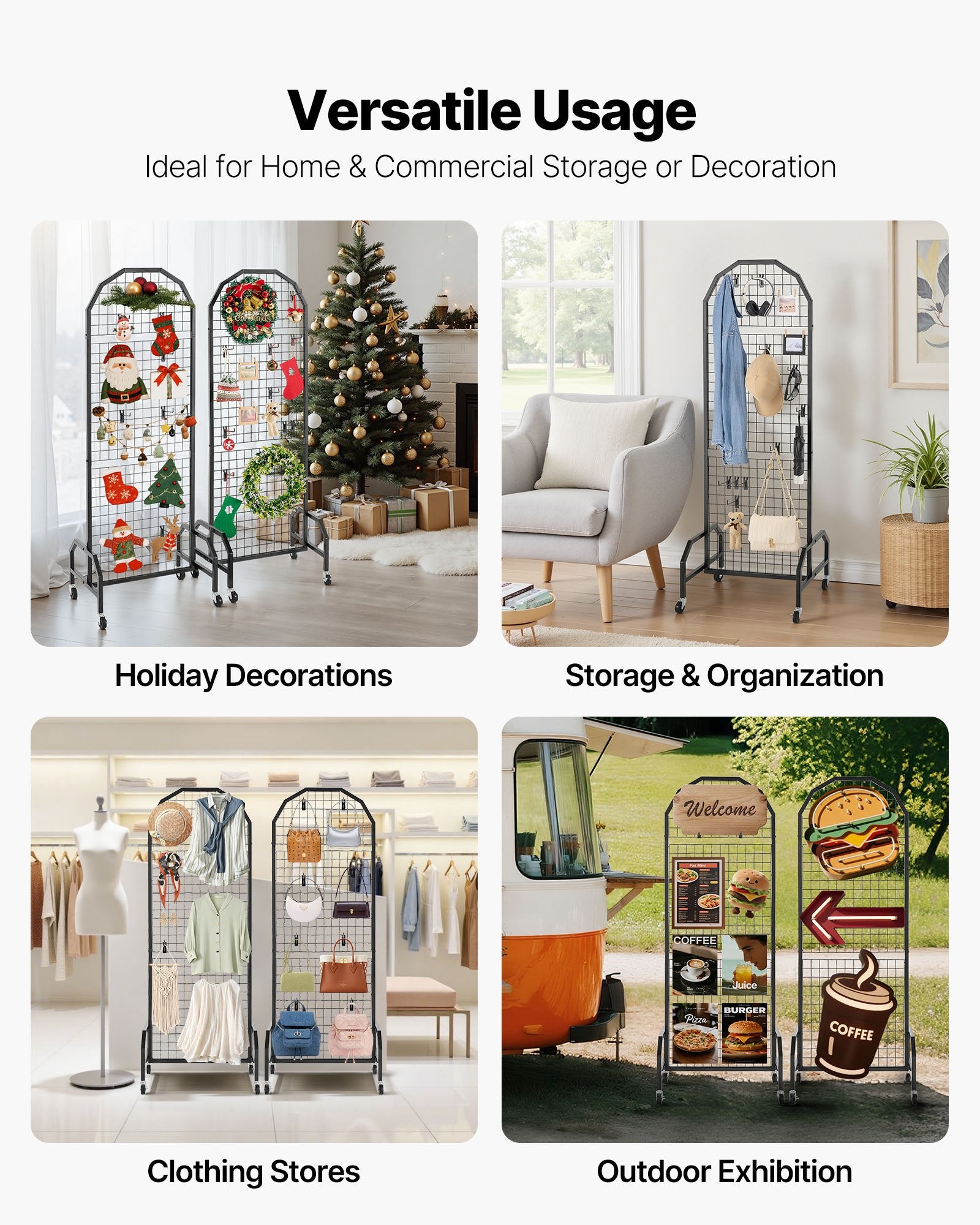 Building Toys: VEVOR 2 Packs Grid Wall Panels, 600 x 1640mm Wire Grid Panels Display Rack, Movable Art Display Shelf with Wheels and 20 Hooks, Black Carbon Steel Gridwall for Craft Show, Decor, Storage, Notice Board