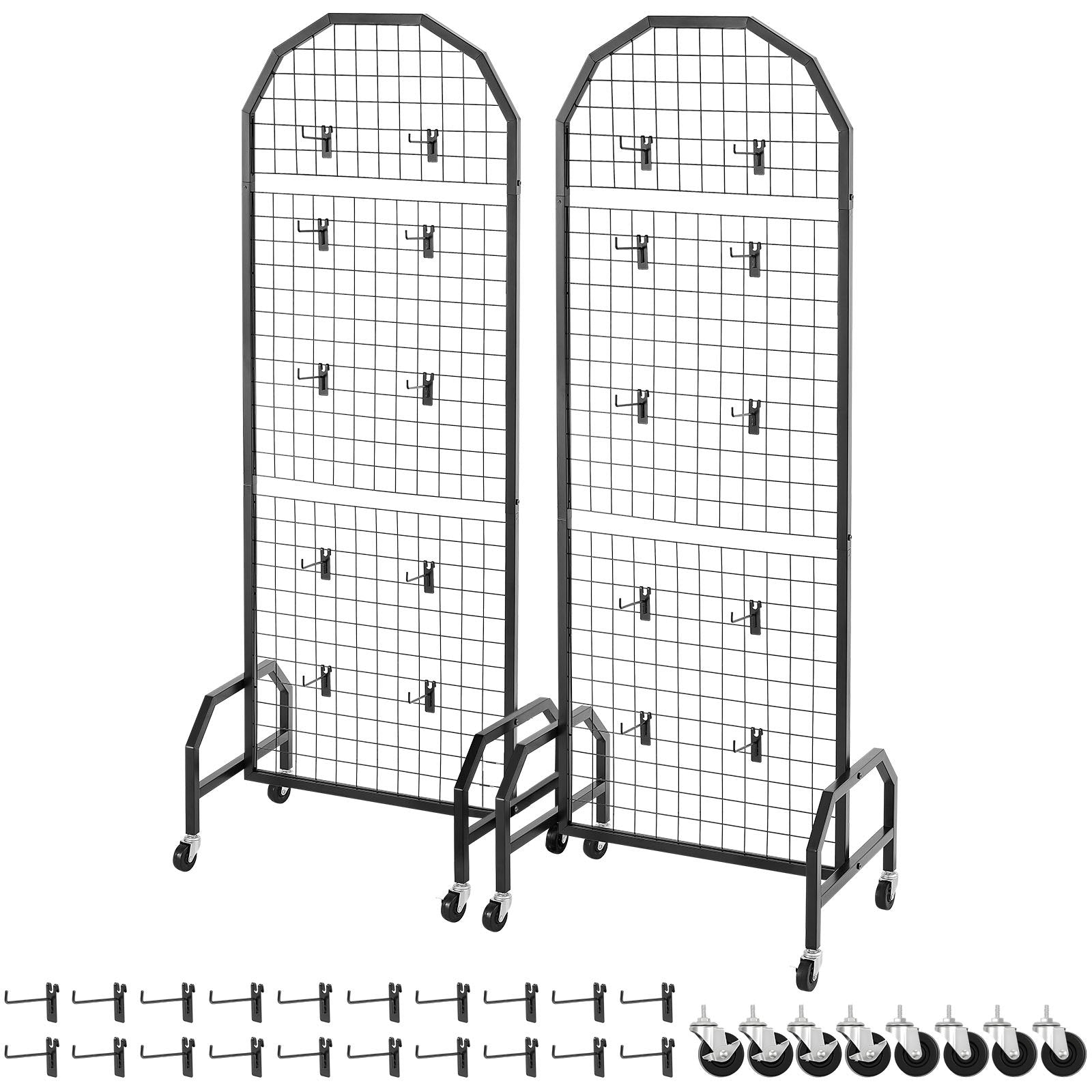 Building Toys: VEVOR 2 Packs Grid Wall Panels, 600 x 1640mm Wire Grid Panels Display Rack, Movable Art Display Shelf with Wheels and 20 Hooks, Black Carbon Steel Gridwall for Craft Show, Decor, Storage, Notice Board