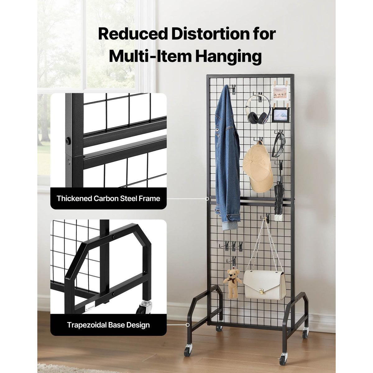 3 Packs Grid Wall Panels, 600 x 1640mm Wire Grid Panels Display Rack, Movable Art Display Shelf with Wheels and 30 Hooks, Black Carbon Steel Gridwall for Craft Show, Decor, Storage, Notice Board