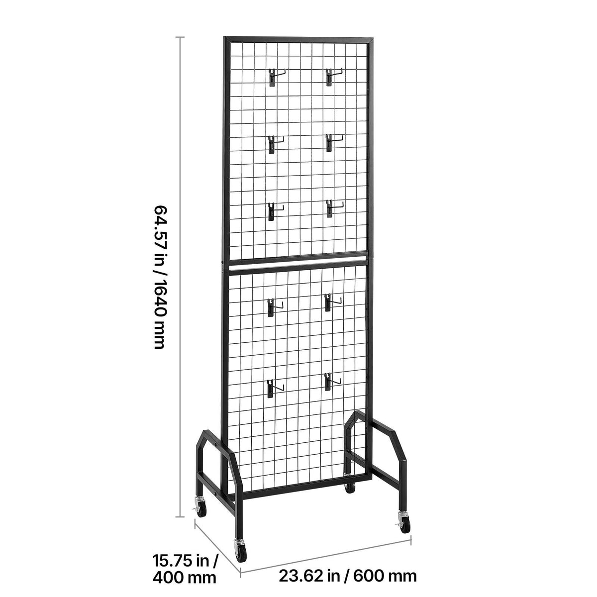 3 Packs Grid Wall Panels, 600 x 1640mm Wire Grid Panels Display Rack, Movable Art Display Shelf with Wheels and 30 Hooks, Black Carbon Steel Gridwall for Craft Show, Decor, Storage, Notice Board