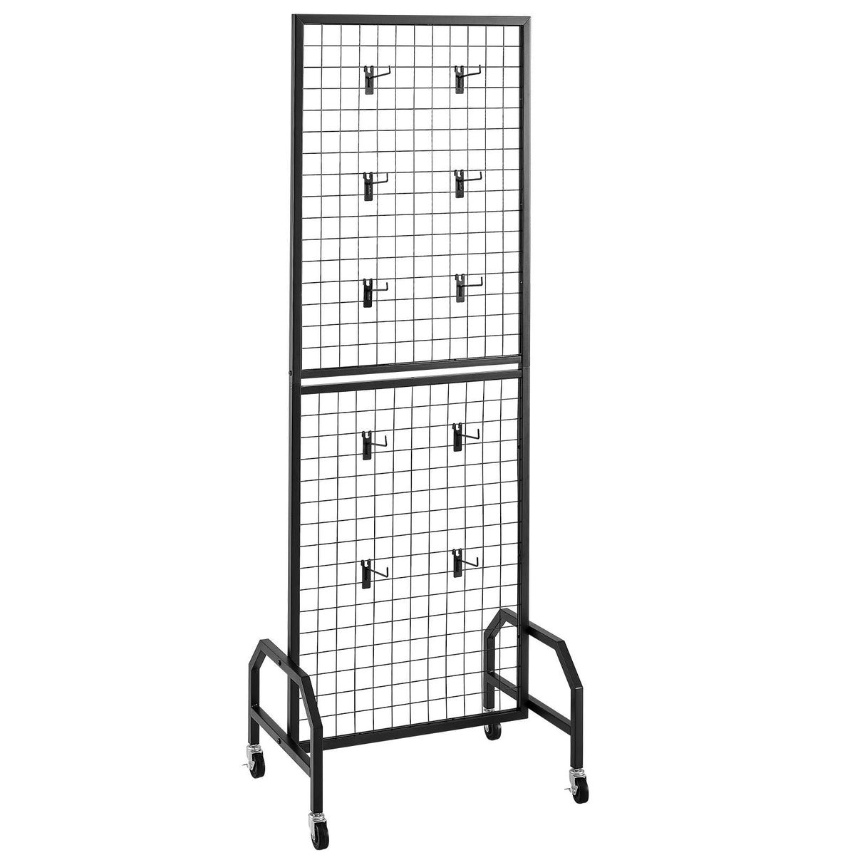 3 Packs Grid Wall Panels, 600 x 1640mm Wire Grid Panels Display Rack, Movable Art Display Shelf with Wheels and 30 Hooks, Black Carbon Steel Gridwall for Craft Show, Decor, Storage, Notice Board