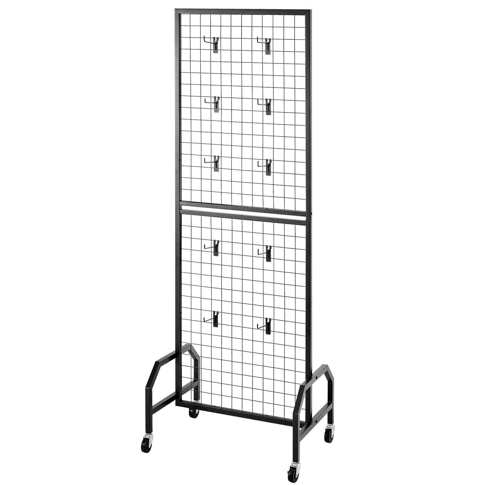 Room Dividers: VEVOR Grid Wall Panel, 600 x 1640 mm Wire Grid Panels Display Rack, Movable Art Display Shelf with Wheels and 10 Hooks, Black Carbon Steel Gridwall for Craft Show, Decoration, Storage, Notice Board