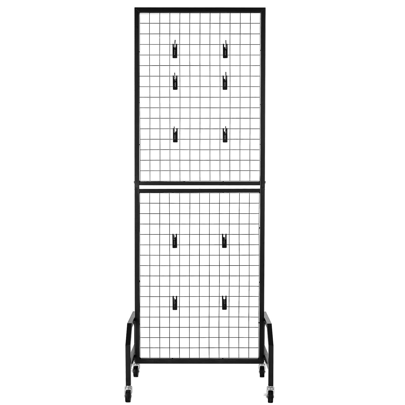 Room Dividers: VEVOR Grid Wall Panel, 600 x 1640 mm Wire Grid Panels Display Rack, Movable Art Display Shelf with Wheels and 10 Hooks, Black Carbon Steel Gridwall for Craft Show, Decoration, Storage, Notice Board