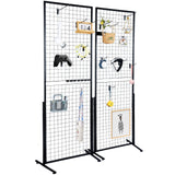 Building Toys: VEVOR 2' x 5.6' Grid Wall Panels Tower, 2 Packs Wire Gridwall Display Racks with T-Base Floorstanding, Double Side Gridwall Panels for Art Craft Shows, Retail Display with Extra Clips and Hooks