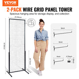 Building Toys: VEVOR 2' x 5.6' Grid Wall Panels Tower, 2 Packs Wire Gridwall Display Racks with T-Base Floorstanding, Double Side Gridwall Panels for Art Craft Shows, Retail Display with Extra Clips and Hooks
