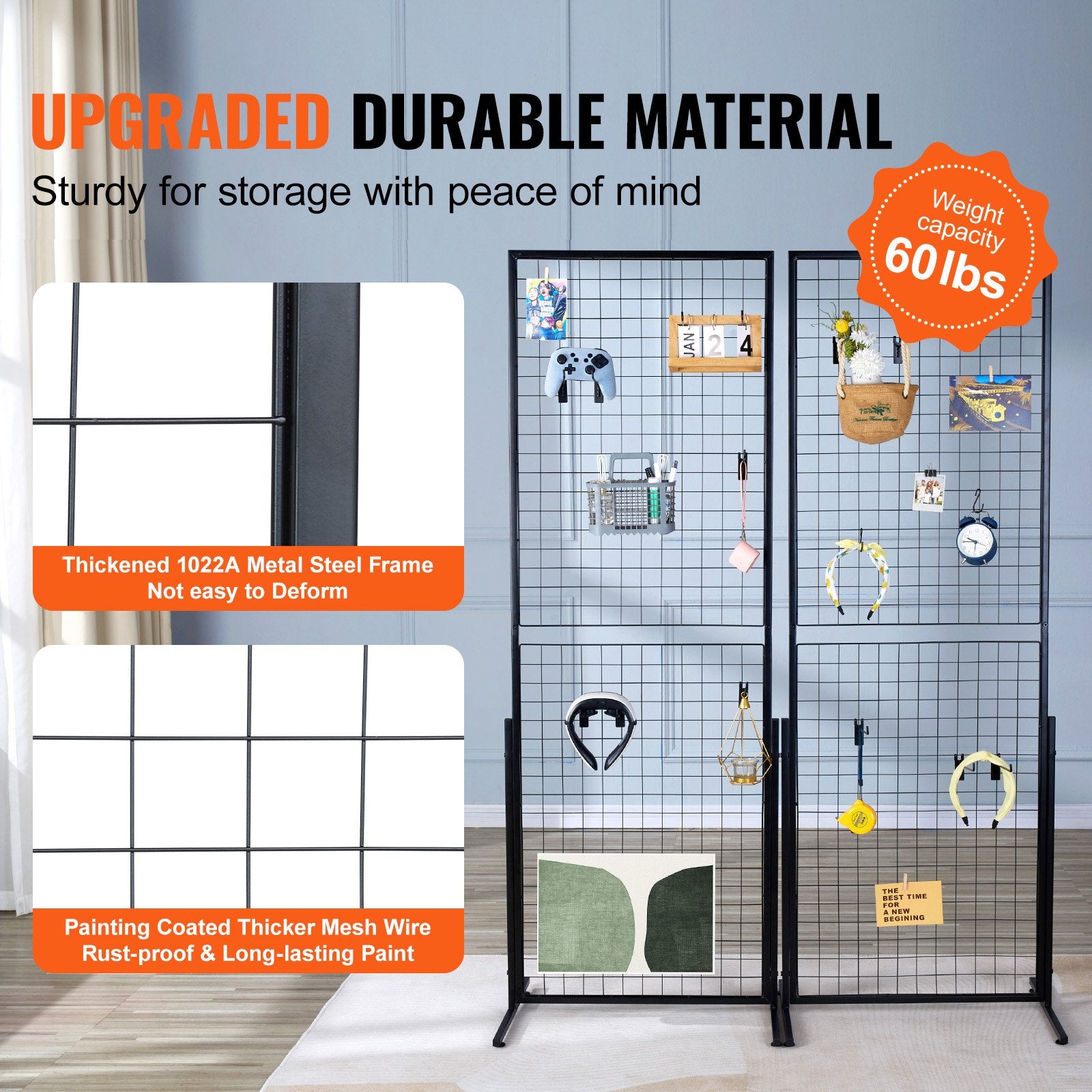 Building Toys: VEVOR 2' x 5.6' Grid Wall Panels Tower, 2 Packs Wire Gridwall Display Racks with T-Base Floorstanding, Double Side Gridwall Panels for Art Craft Shows, Retail Display with Extra Clips and Hooks